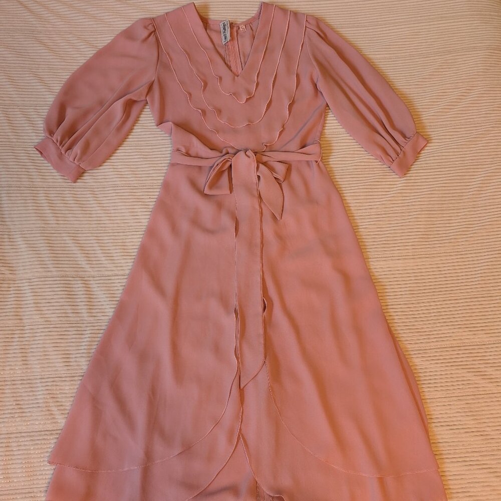 VINTAGE Laura Phillips blush pink lightweight flowy semi sheer dress